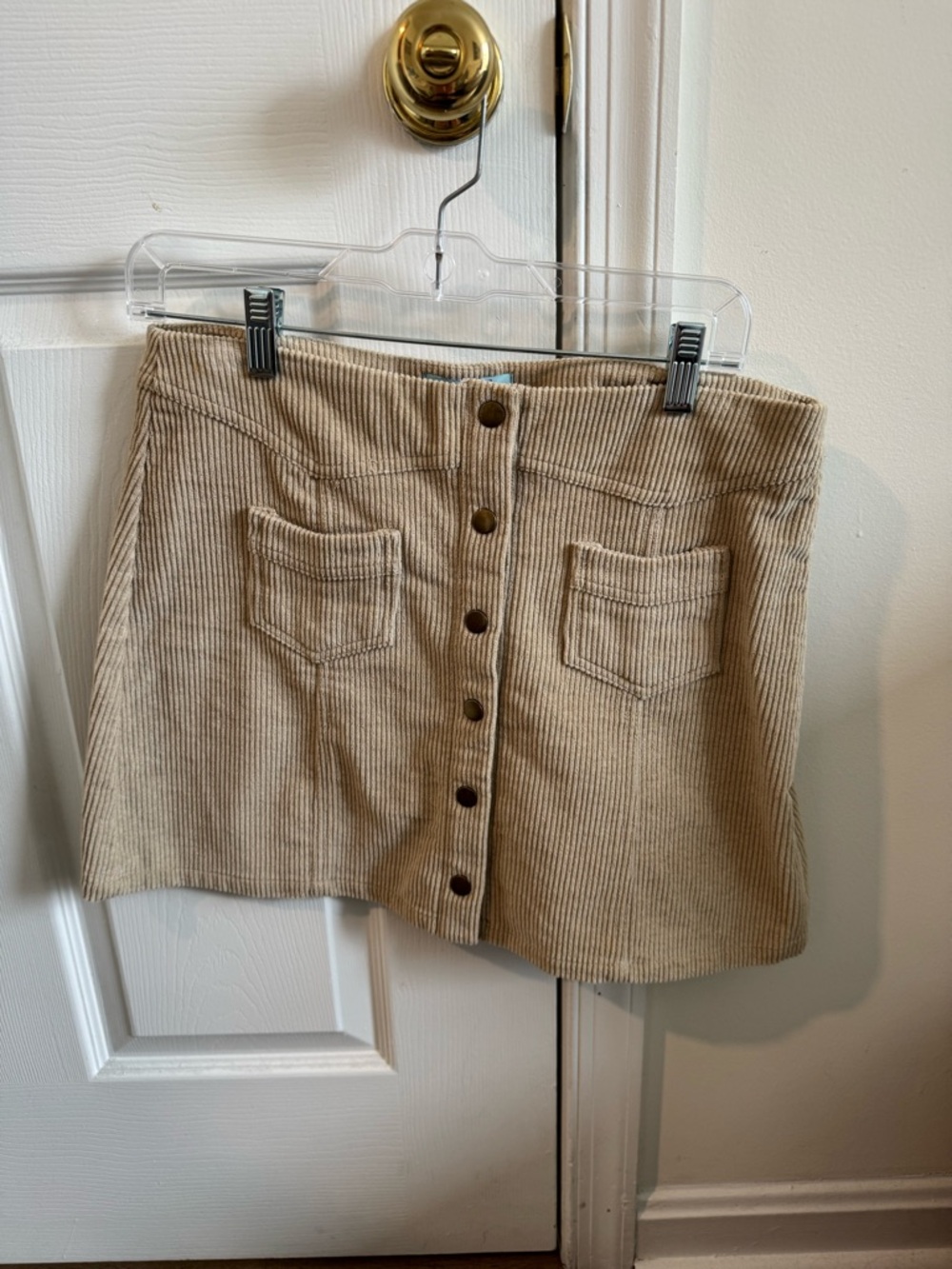 She + Sky Beige Corduroy Button-Front Mini Skirt